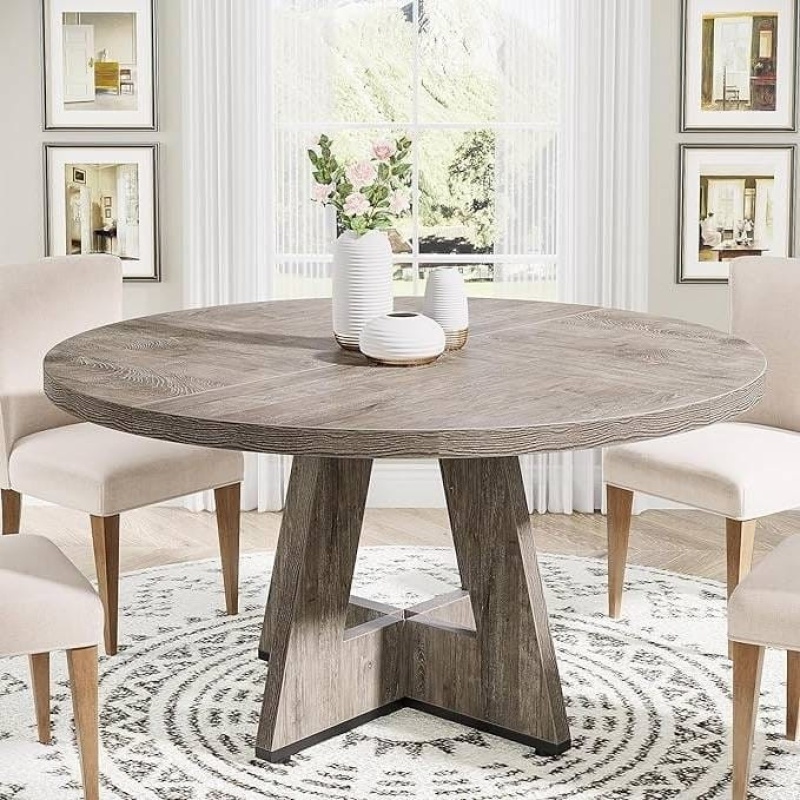 Modern Kitchen 4-Person Circular Dining Table In Grey Wood Finish