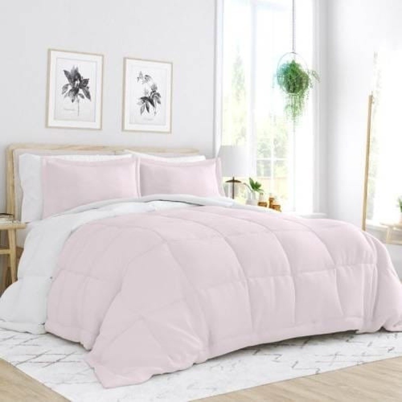 King/Cal King 3-Piece Microfiber Reversible Comforter Set Blush Pink And White