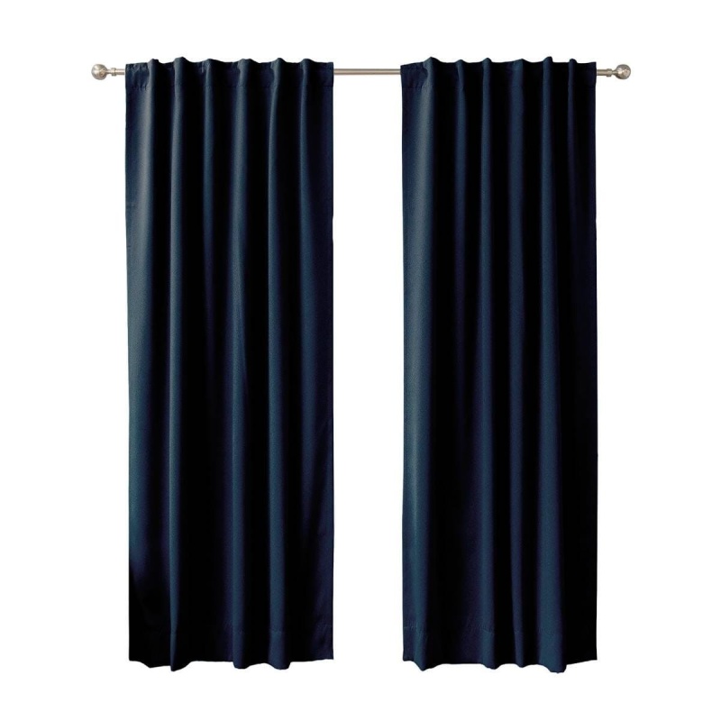 Solid Navy Blue Thermal Blackout Curtain Panels, Set of 2
