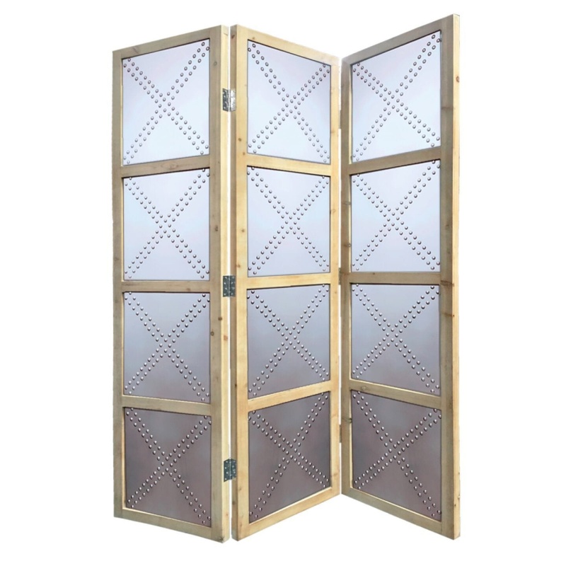 84" Silver Folding Three Panel Screen Room Divider