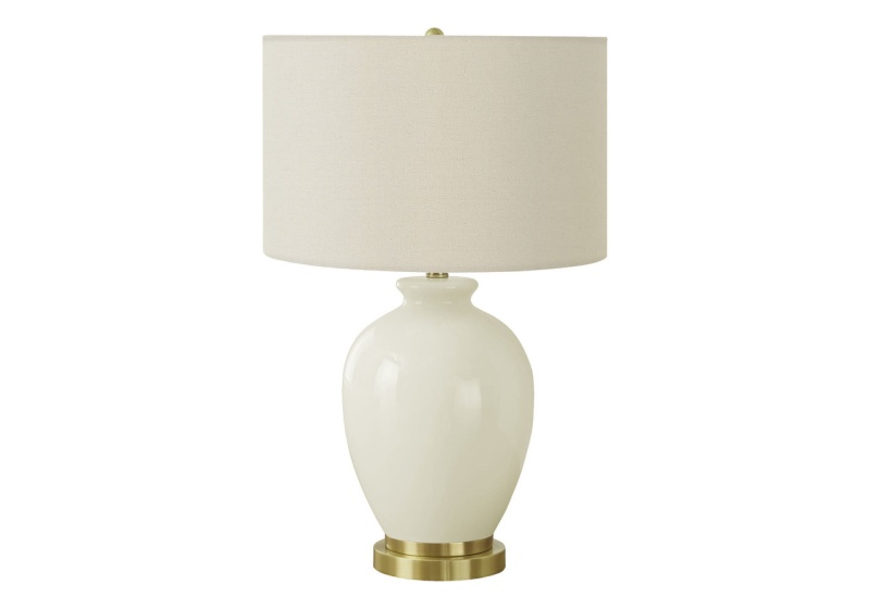 26" Gold And Ivory Ceramic Urn Table Lamp With Cream Drum Shade