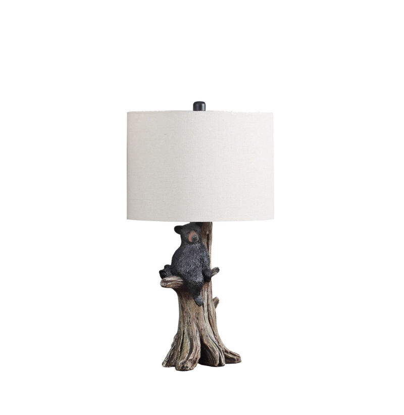 25" Black Blear In A Tree Table Lamp With Beige Shade