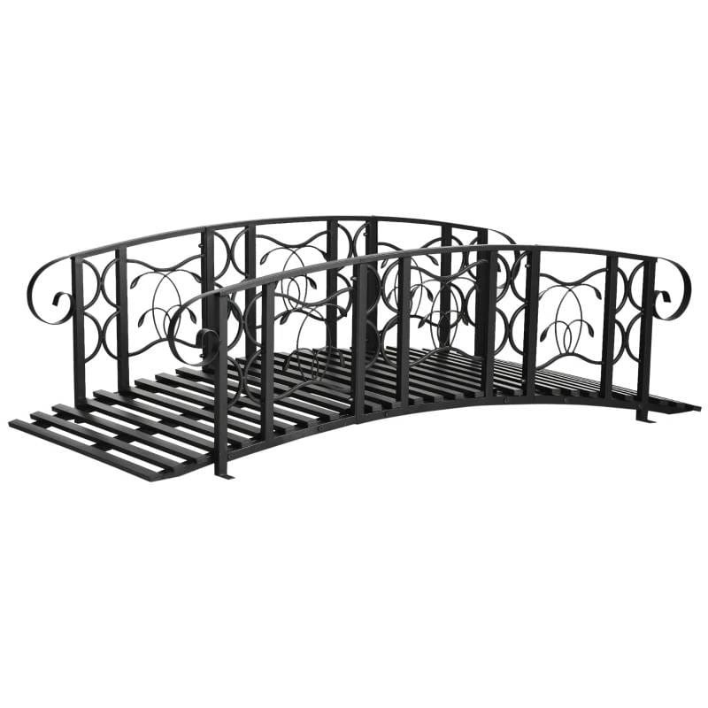 Outdoor Vintage Black Metal Arch 6-Ft Garden Bridge With Side-Rails