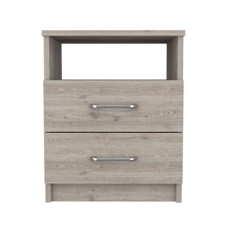 Modern 2-Drawer Nightstand With Open Shelf