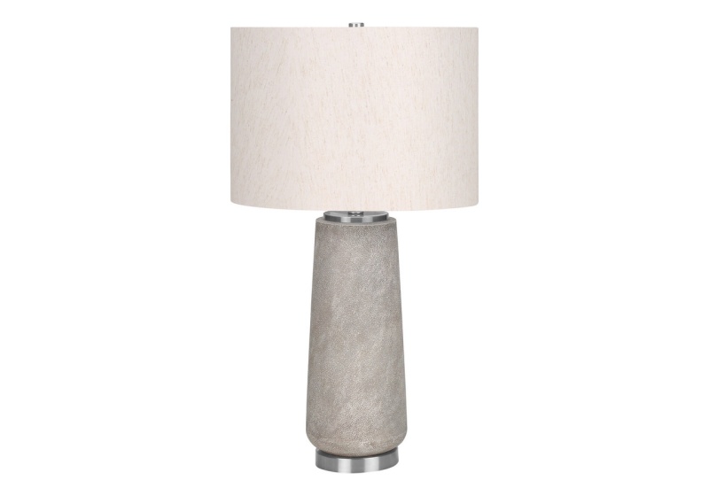 29" Gray And Silver Cylinder Table Lamp With Ivory Drum Shade