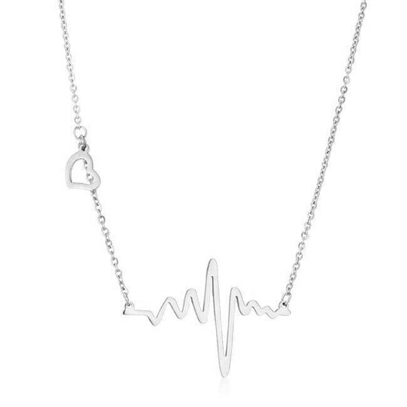 High Polish Stainless Steel Heartbeat Necklace