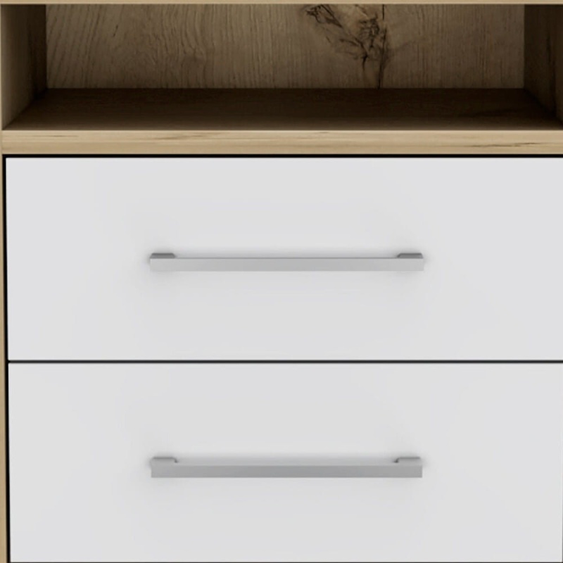 20" White And Natural Two Drawer Faux Wood Nightstand