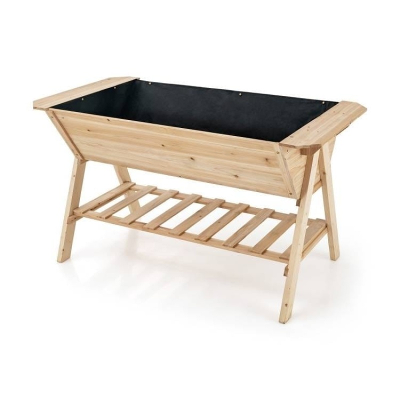Farmhouse 2 Tier Large Outdoor Natural Wooden 5-Ft Raised Garden Bed Planter Box