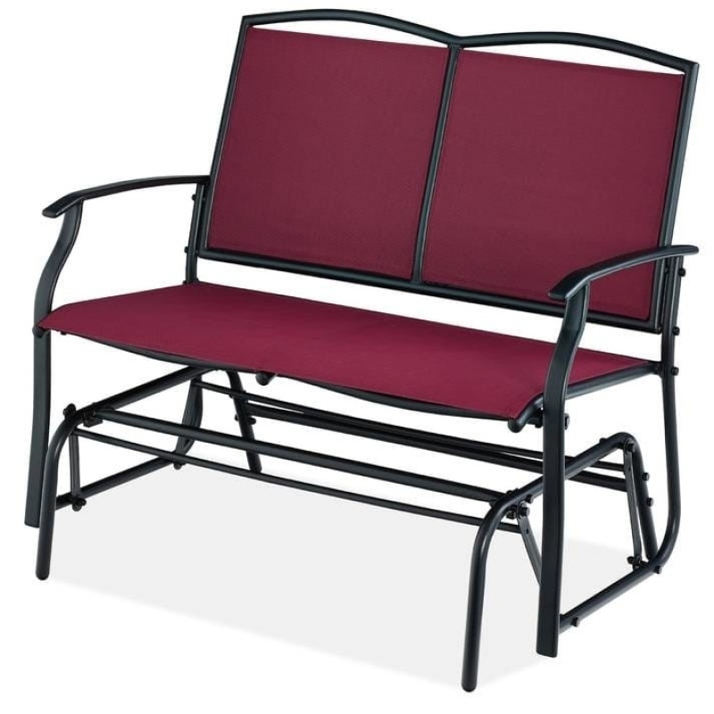 2 Seat Mesh Patio Loveseat Swing Glider Rocker With Armrests in Burgundy Red
