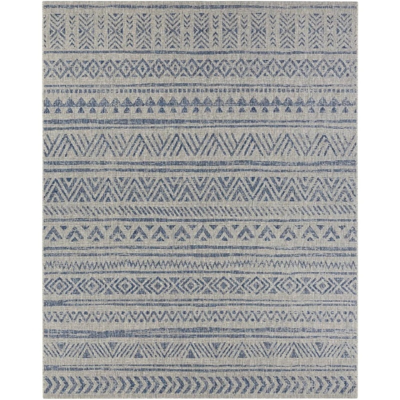 2 Ft. X 3 Ft. Blue Grey Chevron Coastal Boho Style Indoor Outdoor Area Rug