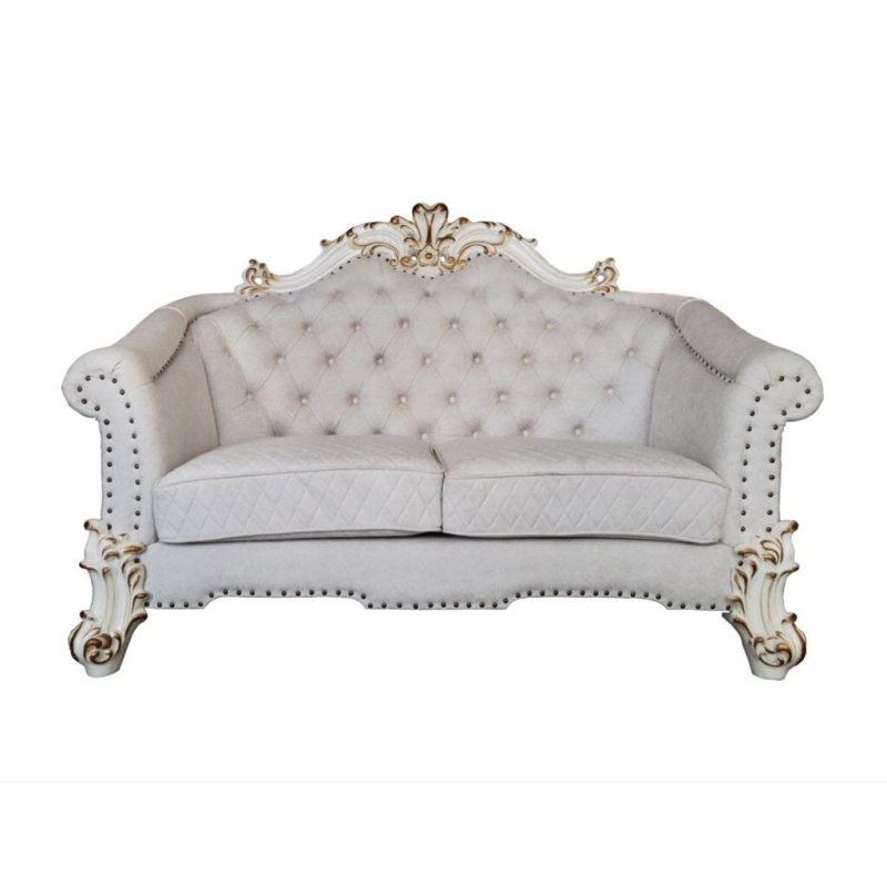 66" Two Tone Ivory and Pearl Velvet Loveseat