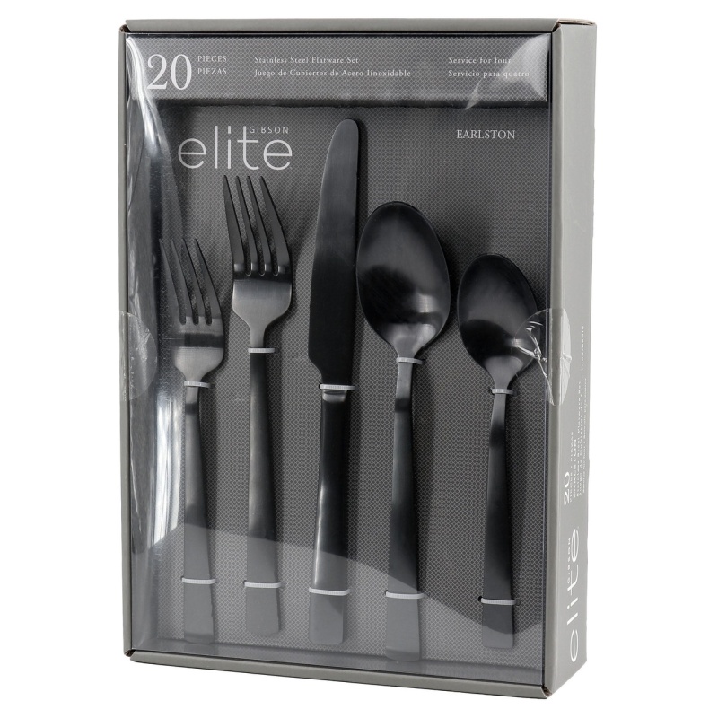 Gibson Elite Earlston 20 Piece Stainless Steel Flatware Set In Black