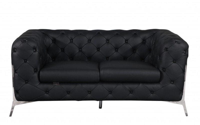69" Black and Silver Italian Leather Loveseat