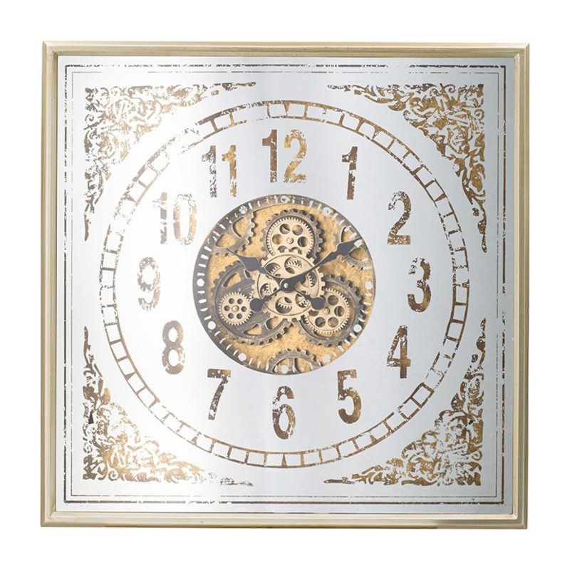 32" Square Gold And Silver Wood And Mirror Analog Exposed Gear Wall Clock