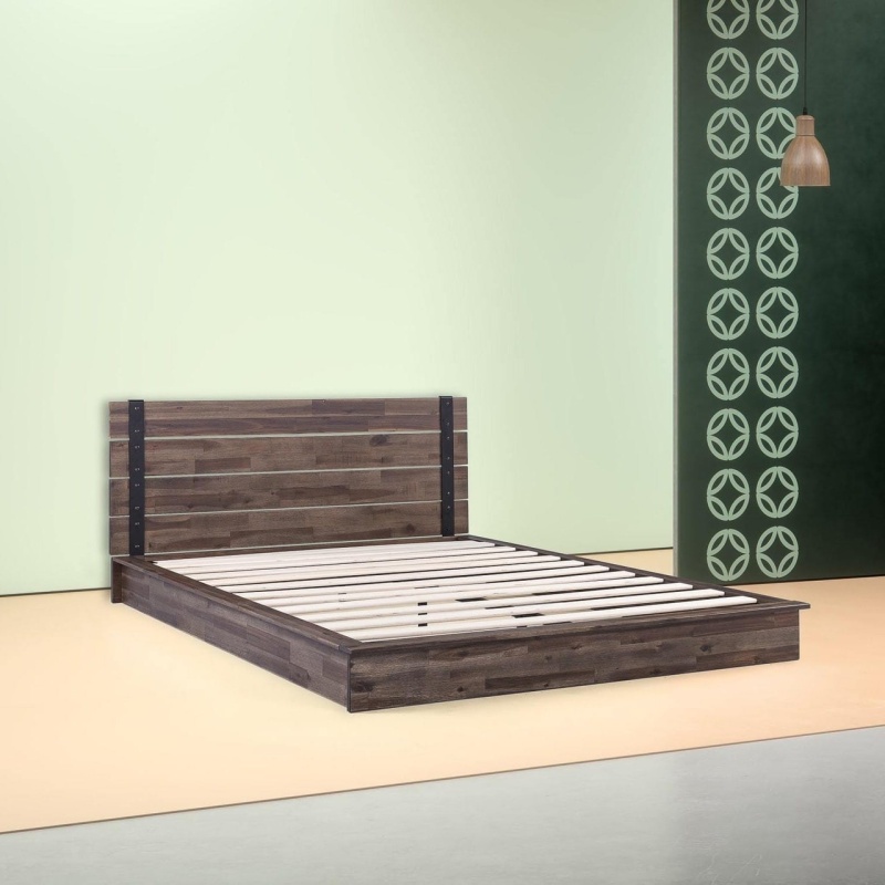 Full Size Farmhouse Wood Industrial Low Profile Platform Bed Frame