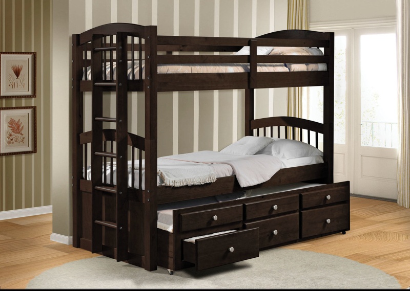 Espresso Twin Over Twin Bunk Bed and Trundle with 3 Drawers