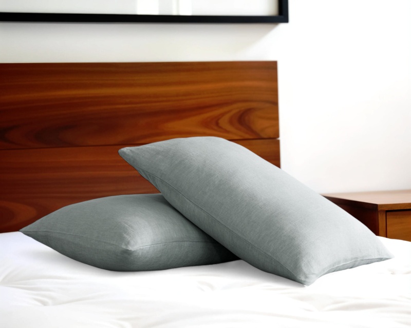 Set Of Two Blue Linen Standard Pillowcases