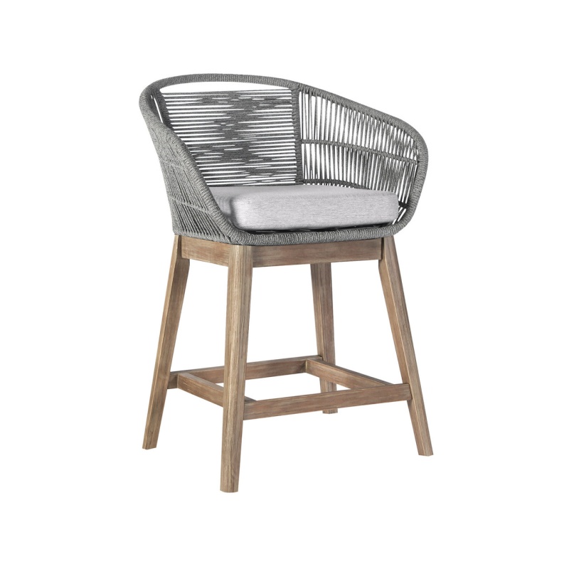 38" Light Gray Solid Wood Low Back Outdoor Bar Height Chair With Footrest