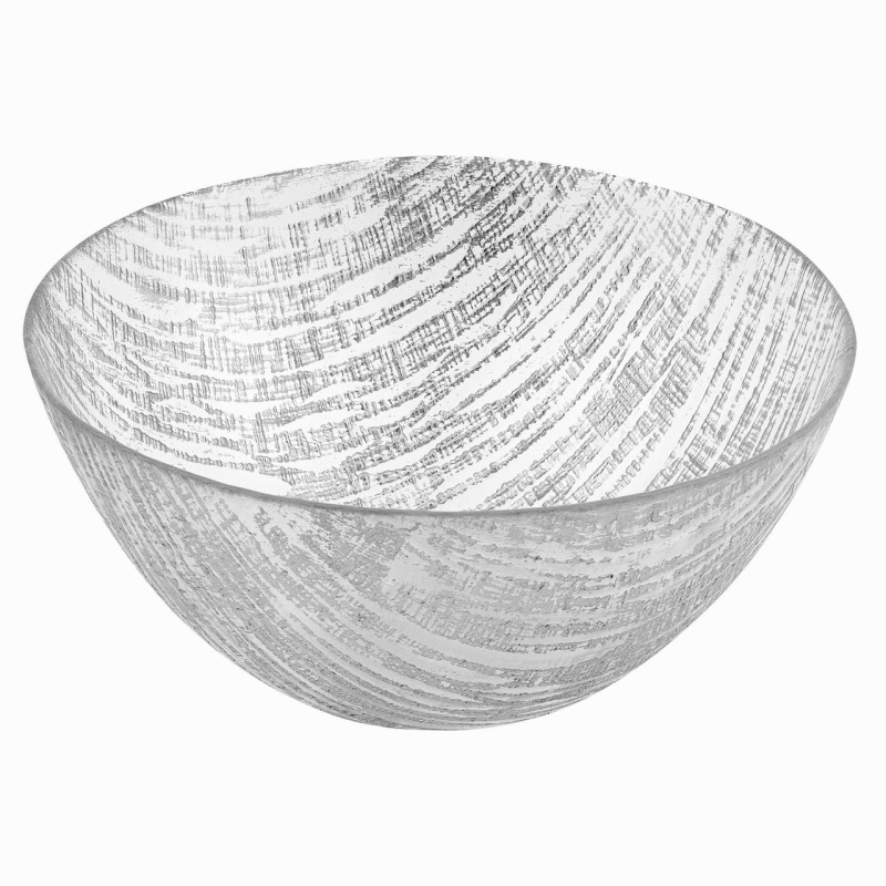 11" Clear And Silver Handcrafted Glass Round Salad Serve Bowl