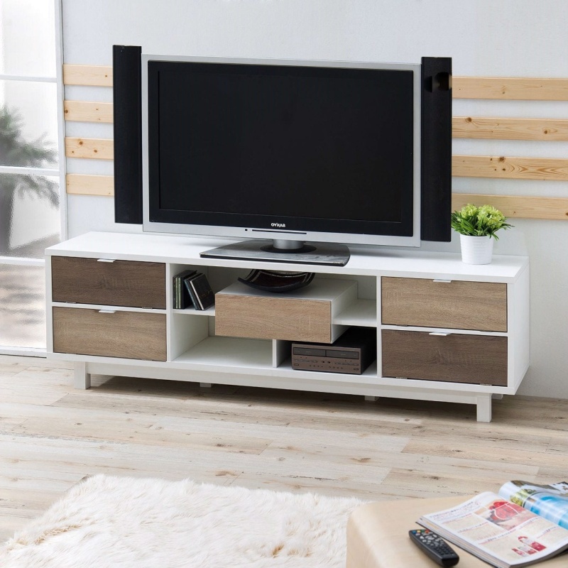 Modern 70-Inch White Tv Stand Entertainment Center With Natural Wood Accents