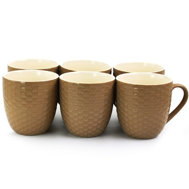 Elama Honeycomb 6 Piece 15 Ounce Round Stoneware Mug Set In Brown