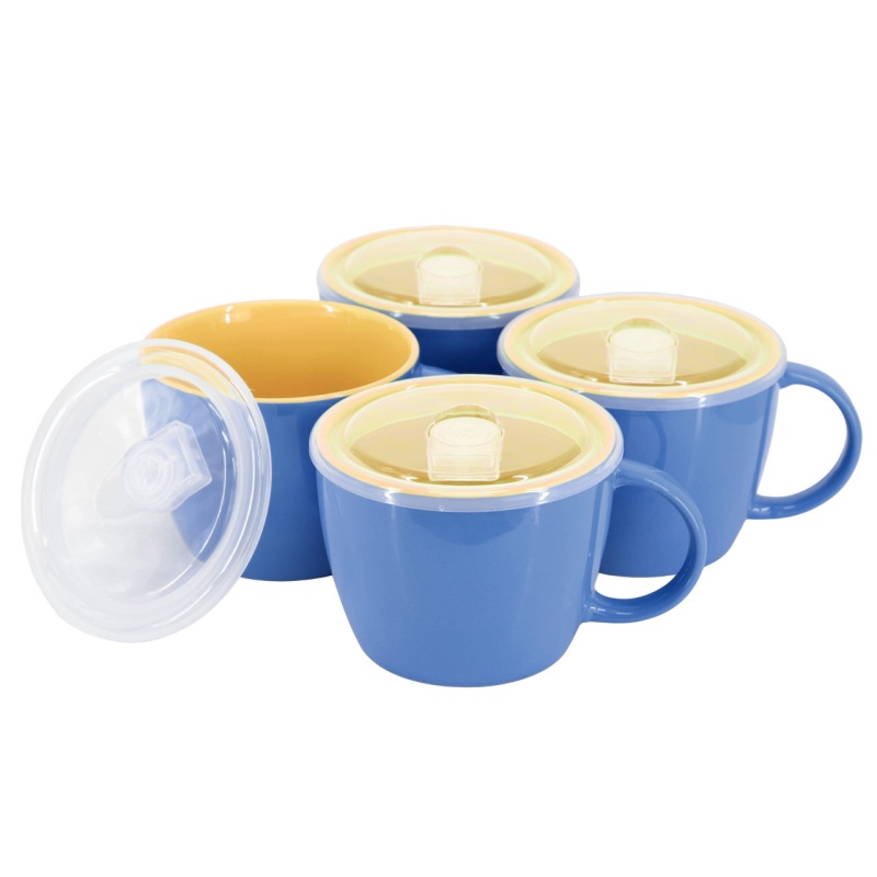 Gibson Home On The Go 4 Piece 25 Ounce Stoneware Soup Cup Set With Lid In Blue