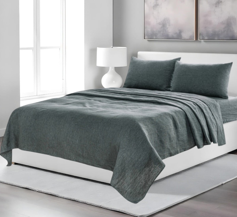 Four Piece Slate Gray Linen Sheet Set