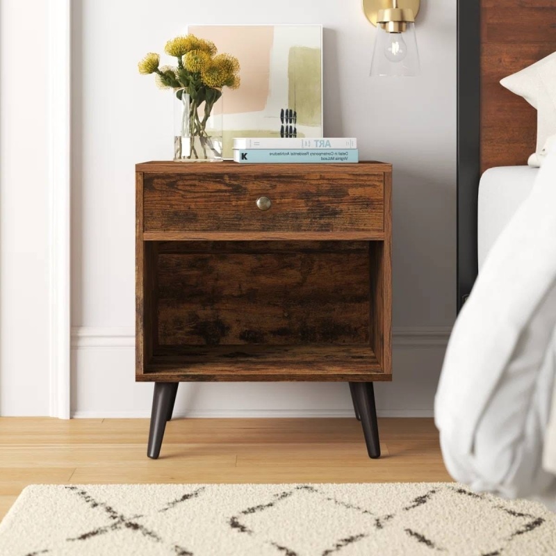 Mid-Century Farmhouse 1-Drawer Nightstand with Open Shelf