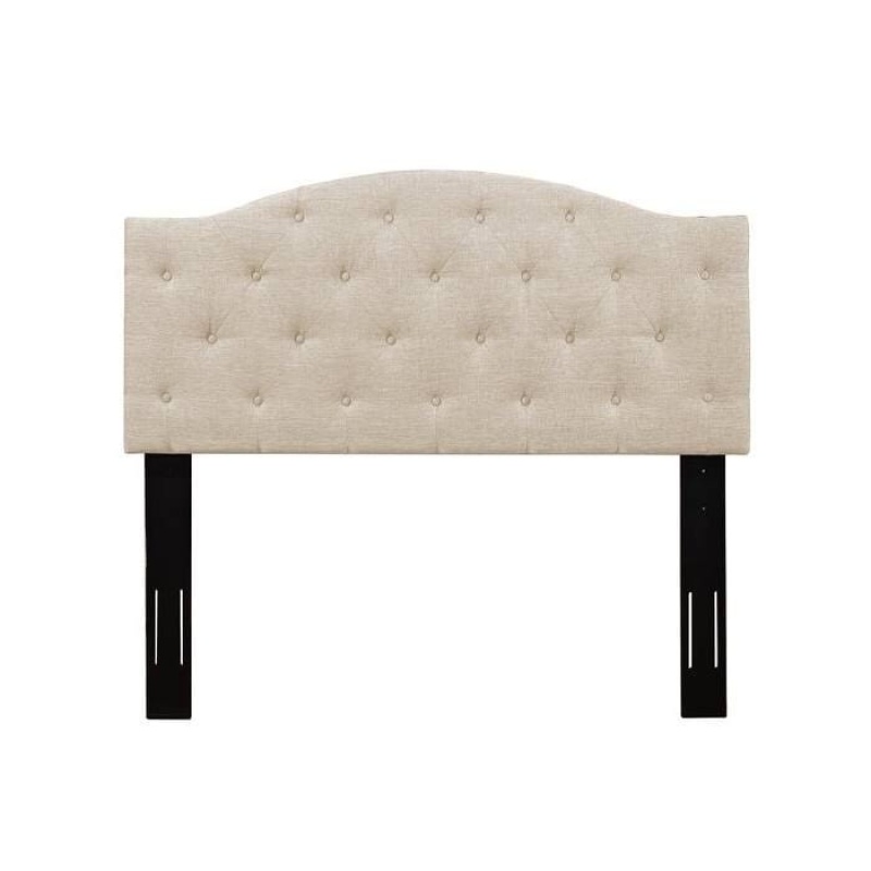 Twin Size Beige Fabric Upholstered Button-Tufted Adjustable Height Headboard