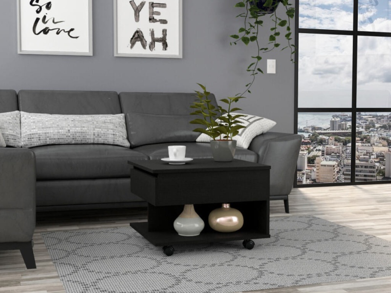 22" Black Lift Top Coffee Table With Drawer
