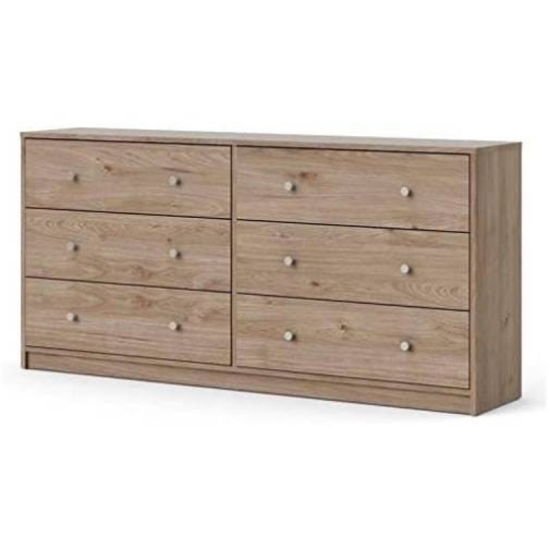 Farmhouse Contemporary 6 Drawer Double Dresser In Oak