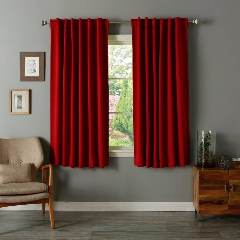 52 X 63 Inch Solid Red Thermal Blackout Curtain Panels - Set Of 2