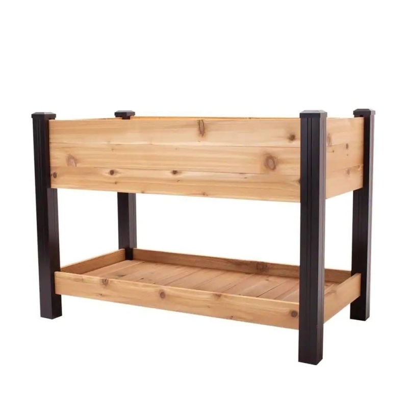 2-Ft x 4-Ft Cedar Wood Raised Garden Bed with Black Vinyl Legs
