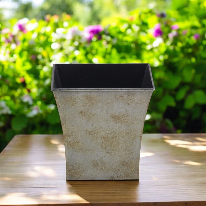 7" Gray Recycled Plastic Square Pot Planter