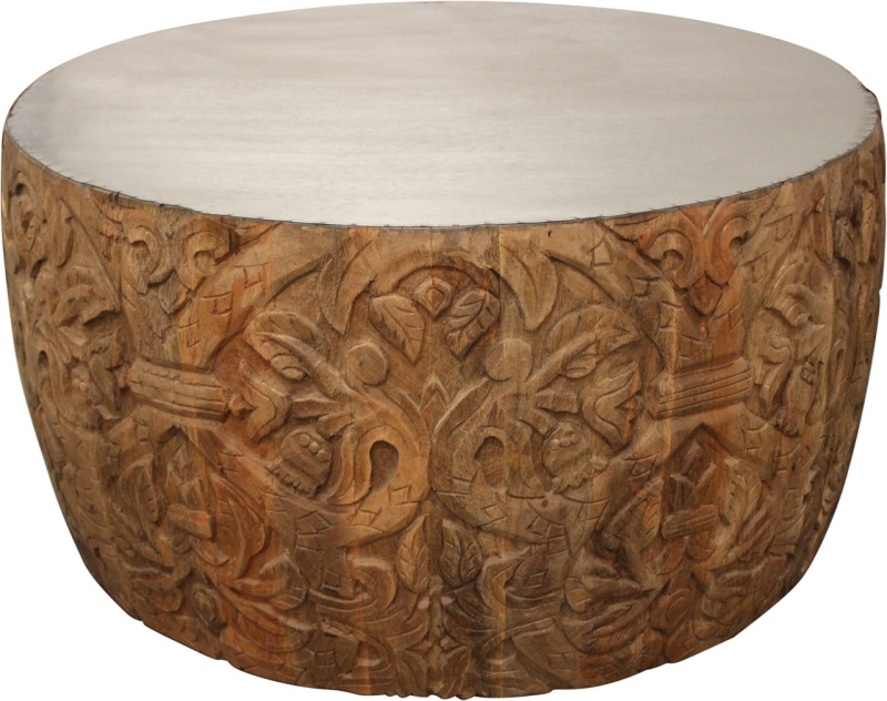 32" White and Natural Round Coffee Table