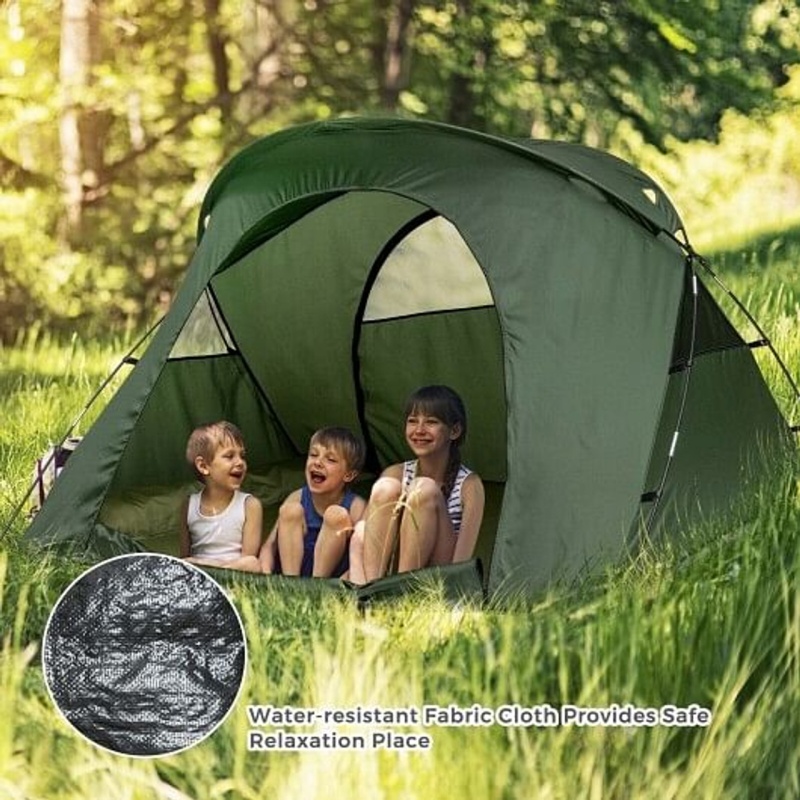 2-Person Outdoor Camping Tent With External Cover-Green - Color: Green