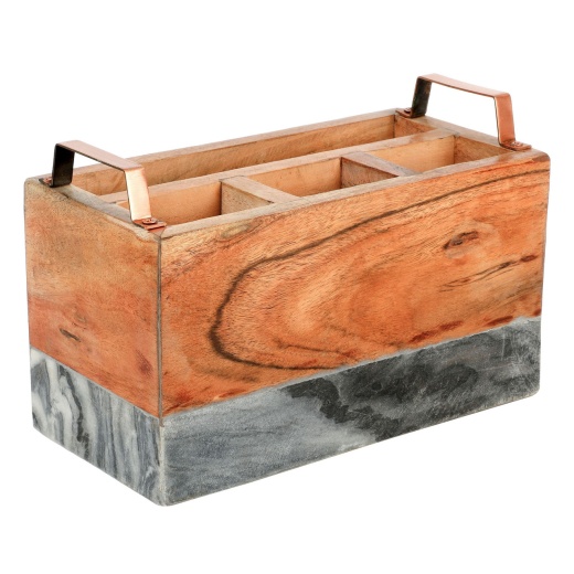 Laurie Gates California Designs Grey Marble And Acacia Wood Salad Server Holder