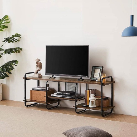 Modern Industrial Metal Wood Entertainment Center Tv Stand For Tv Up To 60-Inch