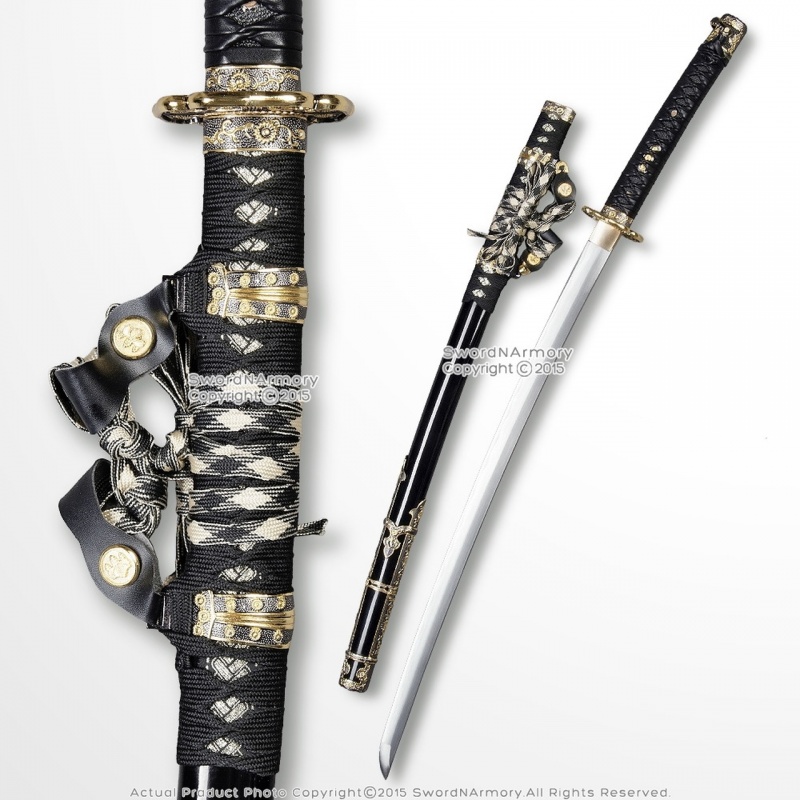 Musha 1045 Through Hardened Steel Tachi Katana Leather Handle Samurai Sword Bk