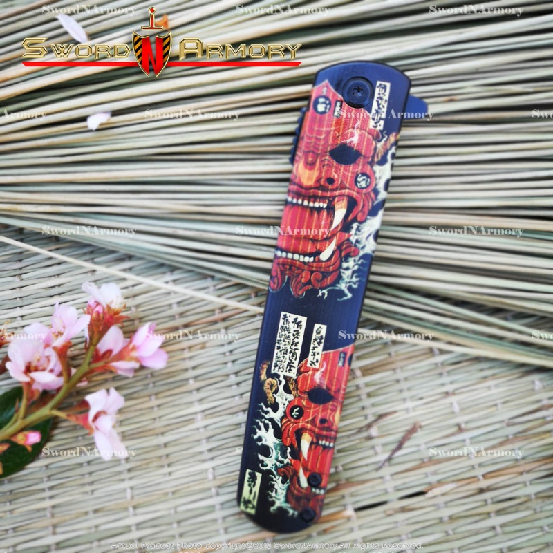 3.5" Tanto Blade Flipper Folding Pocket Knife Polyresin Handle Samurai Print