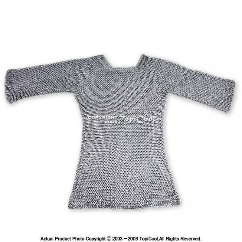 Chain Mail Haulbergeon Short Sleeves With Head Coif Knight Armor Larp Costume