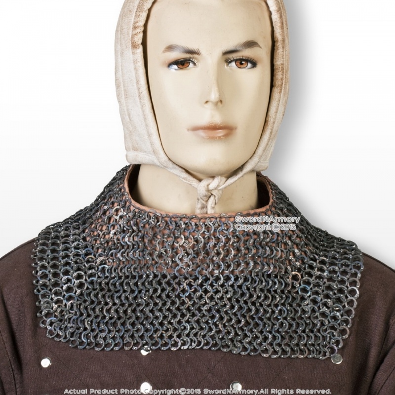 Titanium Medieval Chainmail Mantle Collar Armor W/Leather Buckle Flat Ring Rivet