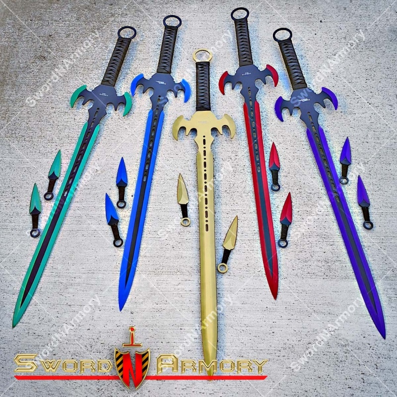 30" Anodized Ninja Fantasy Sword 2 Throwing Knives Nylon Sheath Shoulder Strap
