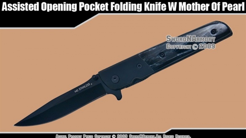 Assisted Opening Pocket Folding Knife with Black Mother of Pearl Handle