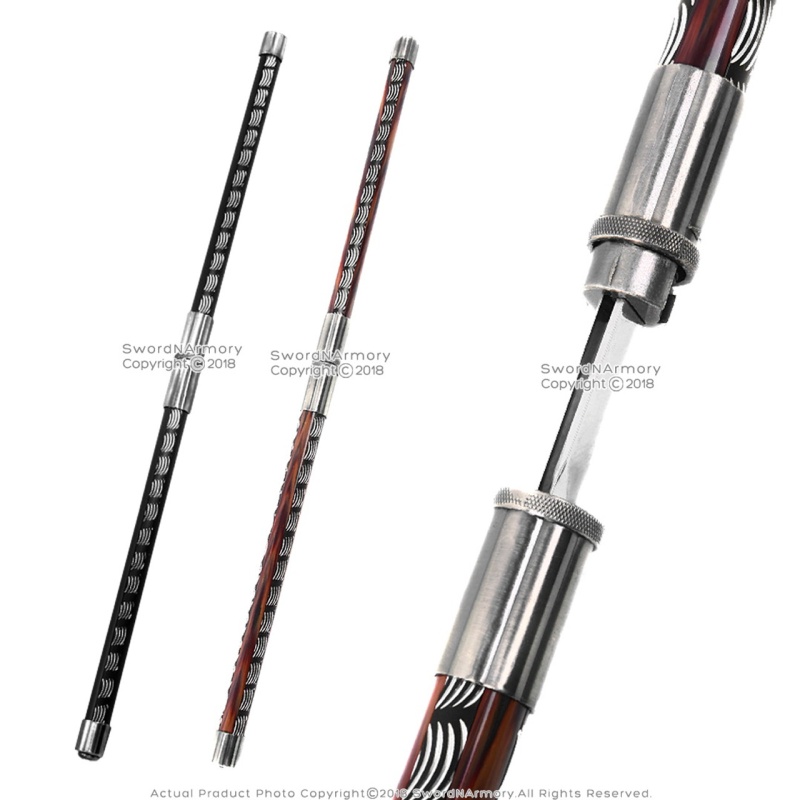 Wood Grained Double Bladed Ninja Sword Staff Spear