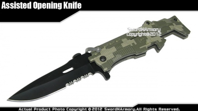 Fn Scar Gun Look Spring Assist Opening Tactical Knife Folder Army Green Camo