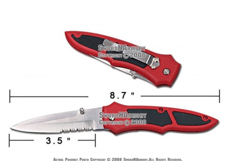 Red Pocket Folding Knife With Serrated Blade & Liner Lock
