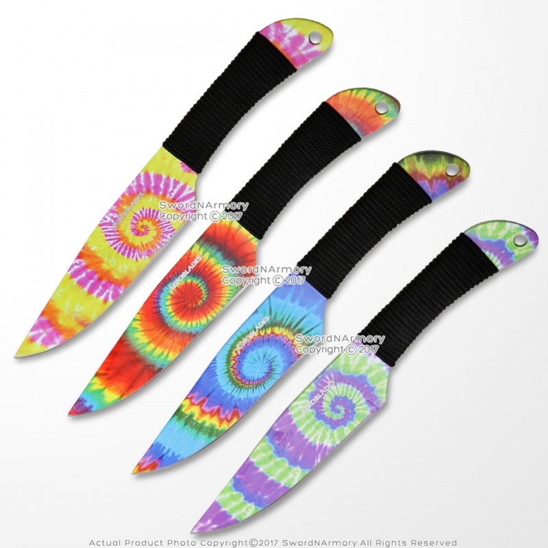 4-Piece 9-Inch Tie Dye Stainless Steel Throwing Knife Set