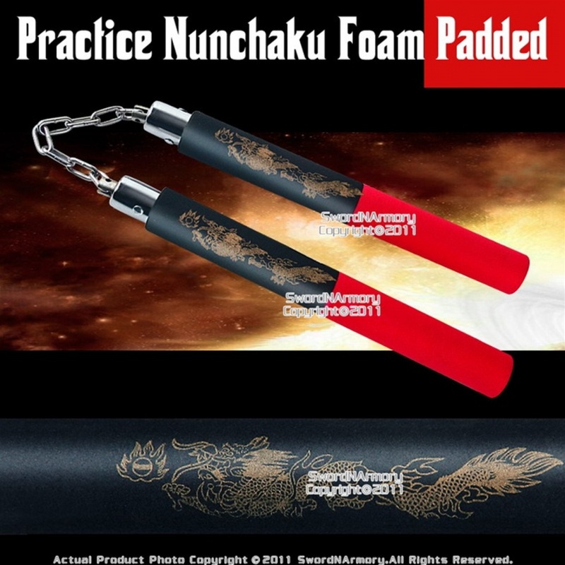 Black & Red Dragon Foam Padded Nunchuck With Chain
