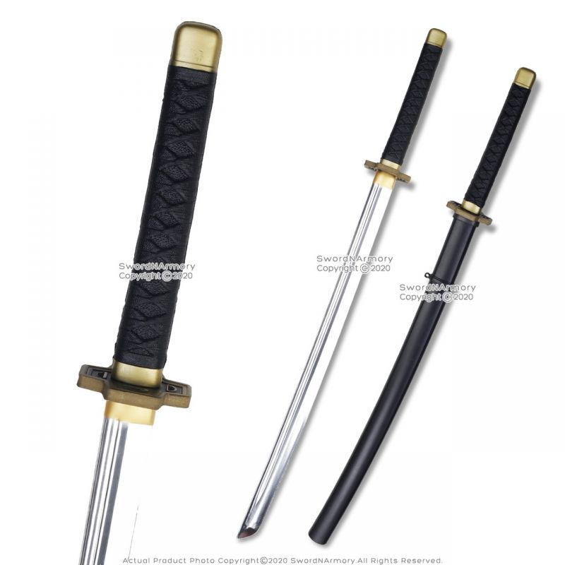 Munetoshi Fantasy Anime Samurai Katana W/ Scabbard Foam Toy Sword Chrome Blade Black Handle